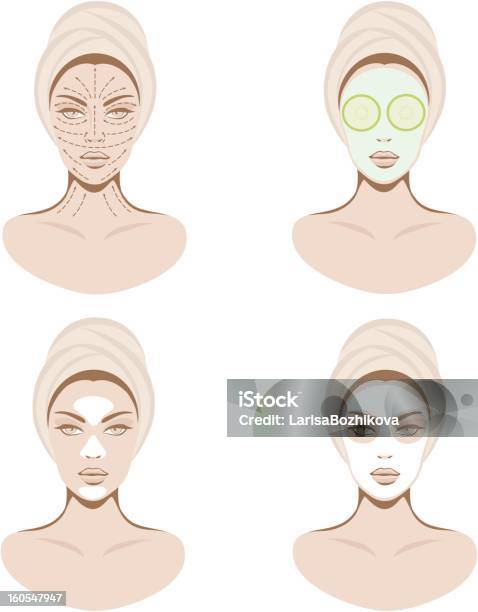 Ensemble De Soins Du Visage Vecteurs libres de droits et plus d'images vectorielles de Masque de beauté - Masque de beauté, Visage, Femmes