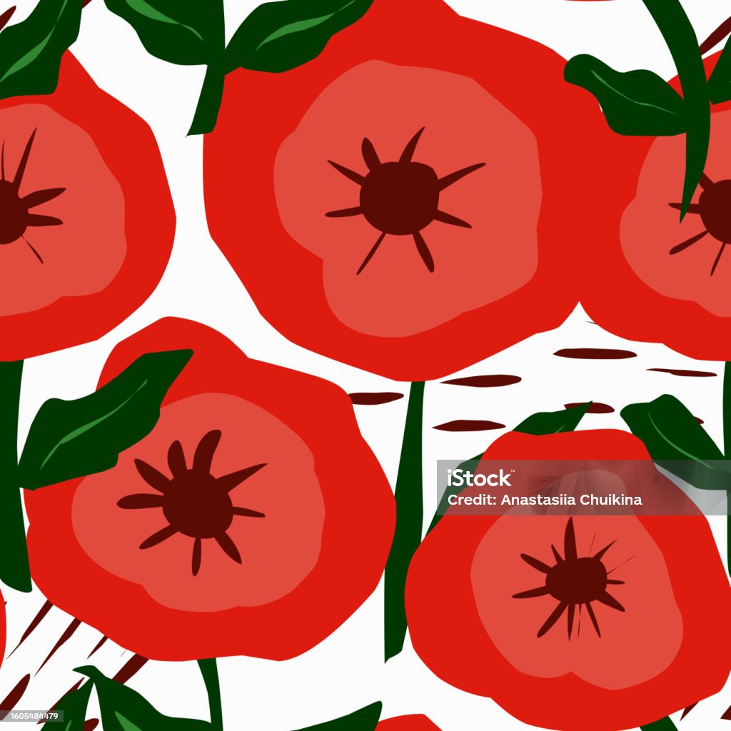 Poppy Pattern Geometric Stylized Poppy In Flat Style Vector Seamless Pattern Stock Illustration ...