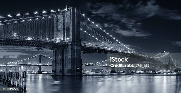 Urban Bridge Night Scene Stock Photo - Download Image Now - Architecture, Black And White, Blue