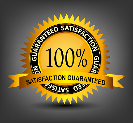 Satisfaction guaranteed label vector illustration EPS10. Contains transparent objects used for shadows drawing, glare and background. Background to give the gloss.