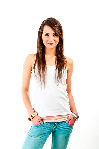 istock Woman with long hair on white background 160550188