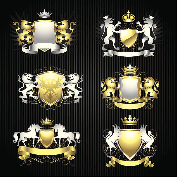 illustrations, cliparts, dessins animés et icônes de blason set silver et gold - wing insignia metal silver