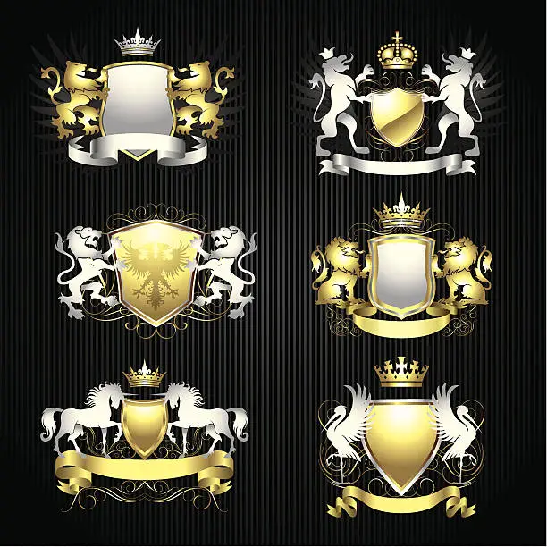 Vector illustration of Silver and gold heraldry set