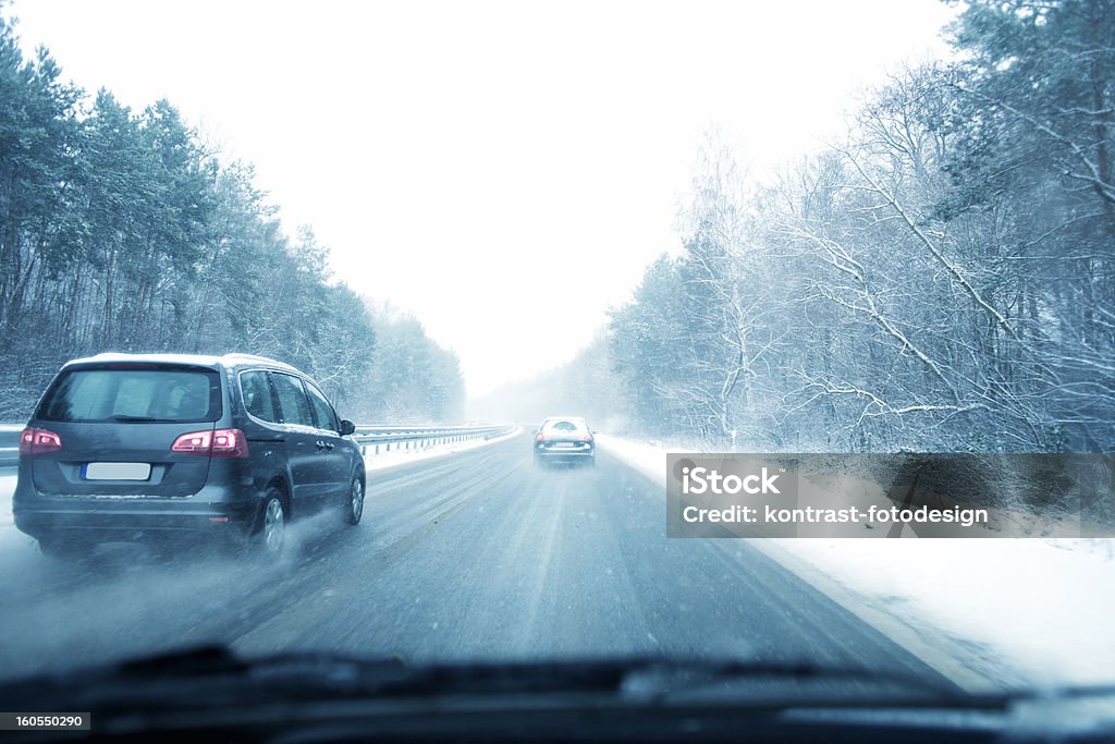 Neve, Country Road - Foto de stock de Carro royalty-free