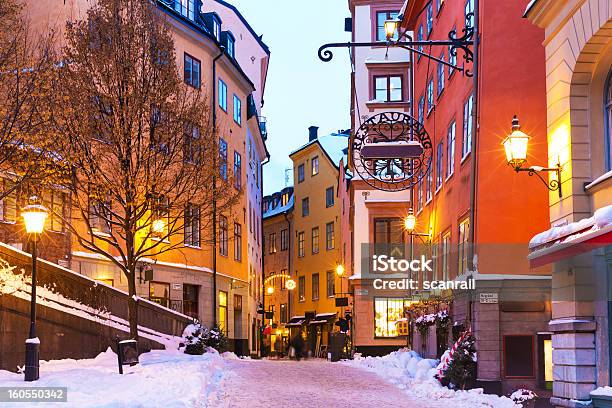 Winter In The Old Town Of Stockholm Sweden Stock Photo - Download Image Now - Stockholm, Winter, Snow