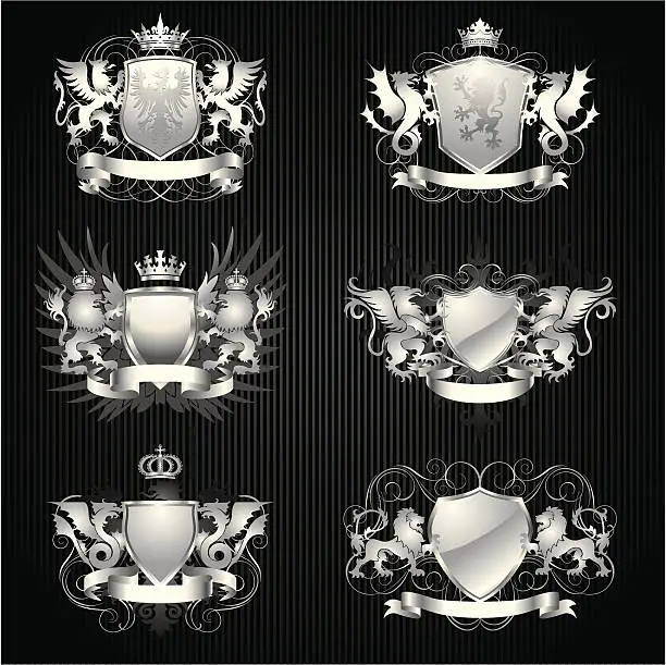 Vector illustration of Silver heraldry set