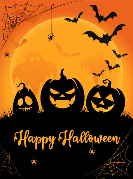 ilustrações de stock, clip art, desenhos animados e ícones de happy halloween orange background - heckling