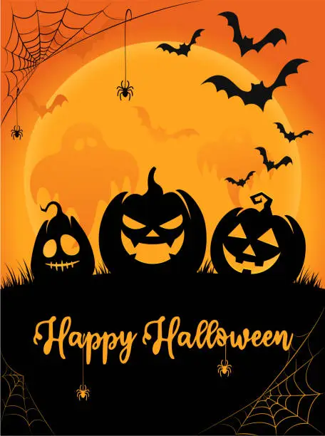 Vector illustration of Happy Halloween Orange Background