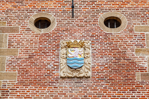 Coat fo arms of Zeeland on the wall of Fort Zeelandia in Paramaribo, Suriname, South America