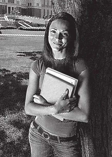 Vector illustration of Portrait of female African American university student