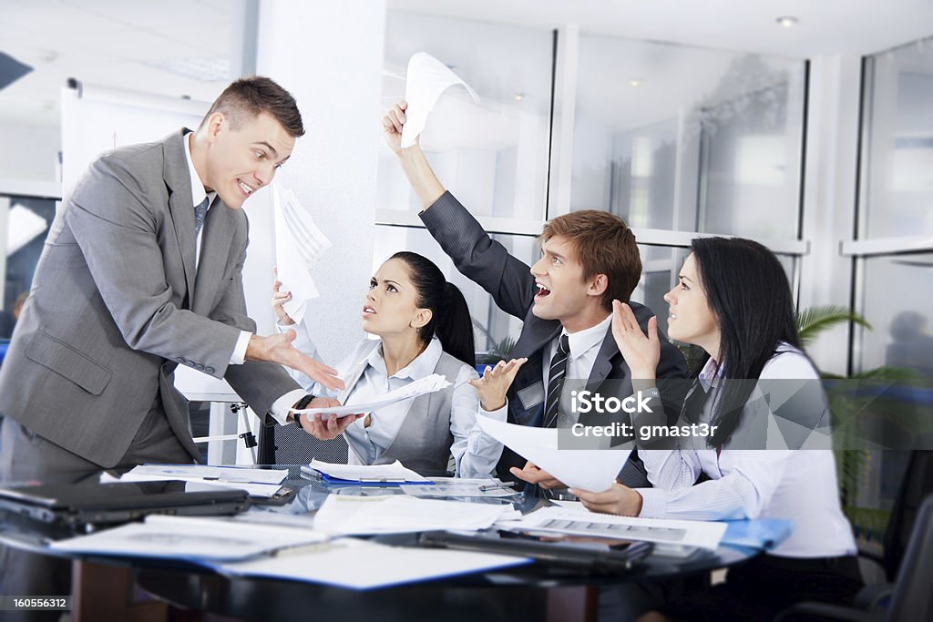 Business people Business people conflict working problem, businessmen and women serious argument negative emotion, discussing report meeting at desk office Arguing Stock Photo