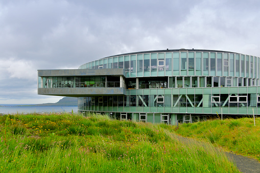 Tórshavn, Streymoy, Faroe Islands: Glasir Education Centre, designed by Bjarke Ingels Group (BIG)  for the Faroes Ministry of Culture (Mentamalaradid) / Landsverk - the largest educational complex in the Faroes, combines the Faroe Islands Gymnasium, Tórshavn Technical College and the Business College of Faroe Islands into one building for about 2000 students, teachers, and staff. Designed as an incubator for innovation rather than a traditional school setting. Built on a hillside 100 meters above sea level with a panoramic views over the city, the mountains, harbor and the Atlantic Ocean, Marknagilsvegur street.