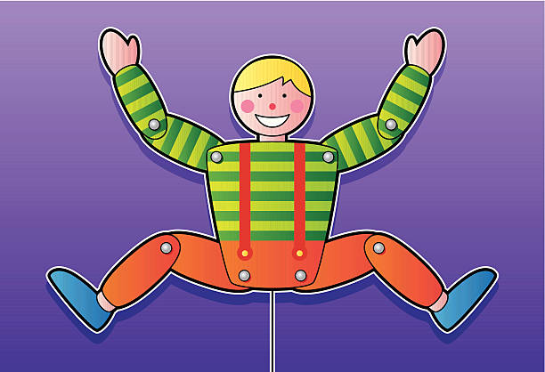 jumping jack toy in action vector illustration of jumping jack toy in action jumping jacks stock illustrations