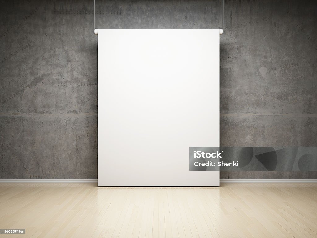 Schermo di proiezione bianco vuoto in studio - Foto stock royalty-free di Ambientazione interna