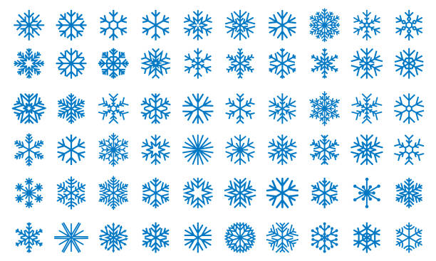 illustrazioni stock, clip art, cartoni animati e icone di tendenza di 60 icone di fiocchi di neve impostate. collezione vettoriale di fiocchi di neve. - silhouette snowflake backgrounds holiday