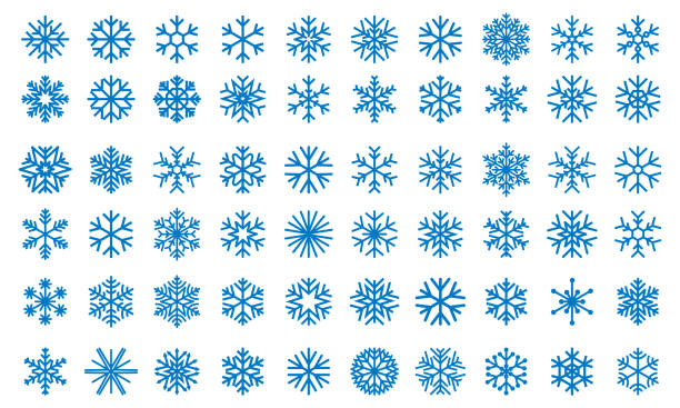 zestaw 60 ikon płatków śniegu. wektorowa kolekcja płatków śniegu. - snowflake stock illustrations