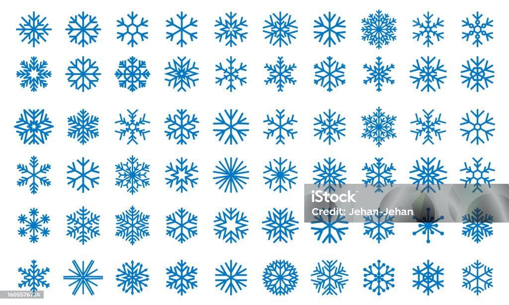 60 snowflake icons set. Vector snowflake collection. Set of 60 original snowflake vector icons. Editable stroke. Snowflake Shape stock vector