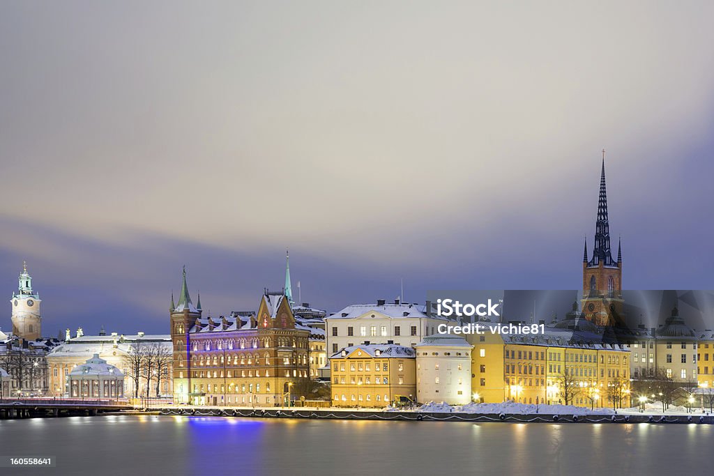 Gamla Stan Old Town Stockholm Cityscape of Gamla Stan Old Town Stockholm city at Night Sweden Architecture Stock Photo