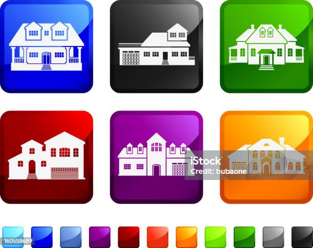 Casas E Mansions Royalty Free Vector Ícone Conjunto Autocolantes - Arte vetorial de stock e mais imagens de Edifício residencial