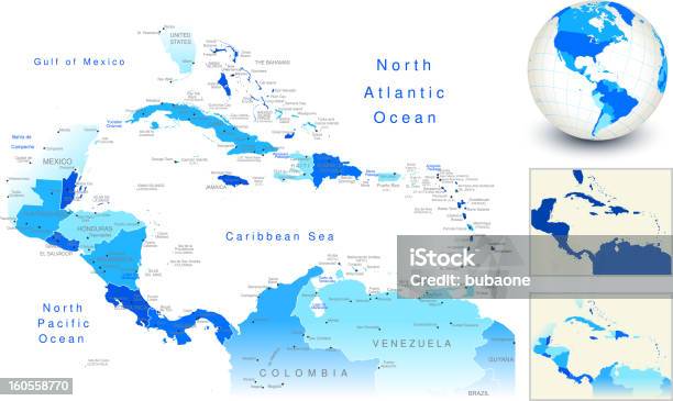Центральная Америка Карта С Голубой Глобус И Страна Подчеркивает — стоковая векторная графика и другие изображения на тему Карта