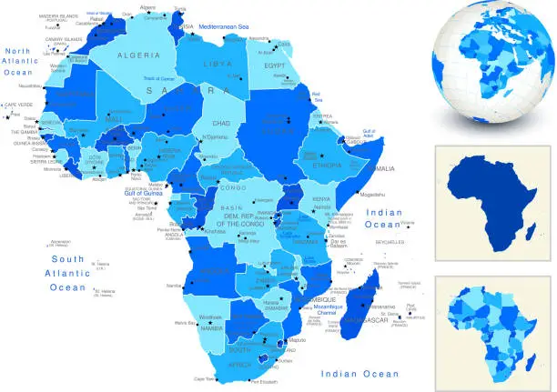 Vector illustration of Africa Map with blue globe and country outlines