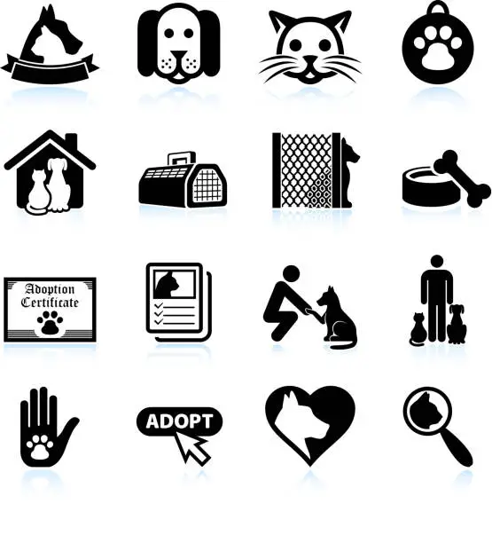 Vector illustration of Pet Adoption black and white royalty free vector icon set