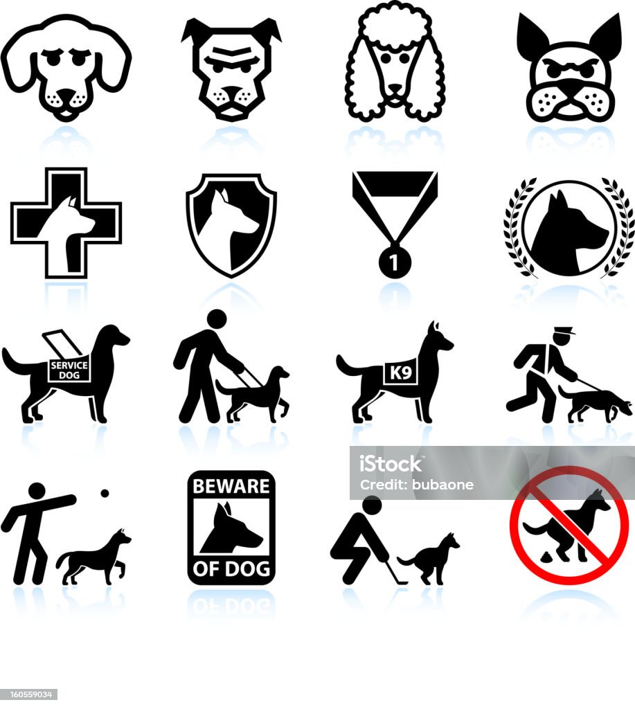 As raças de cão preto e branco royalty free vector Conjunto de ícones - Vetor de Cão royalty-free
