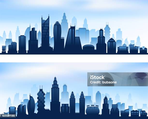 City Skyline Panorâmica Banners Com Modernos Arranhacéus - Arte vetorial de stock e mais imagens de Ao Ar Livre