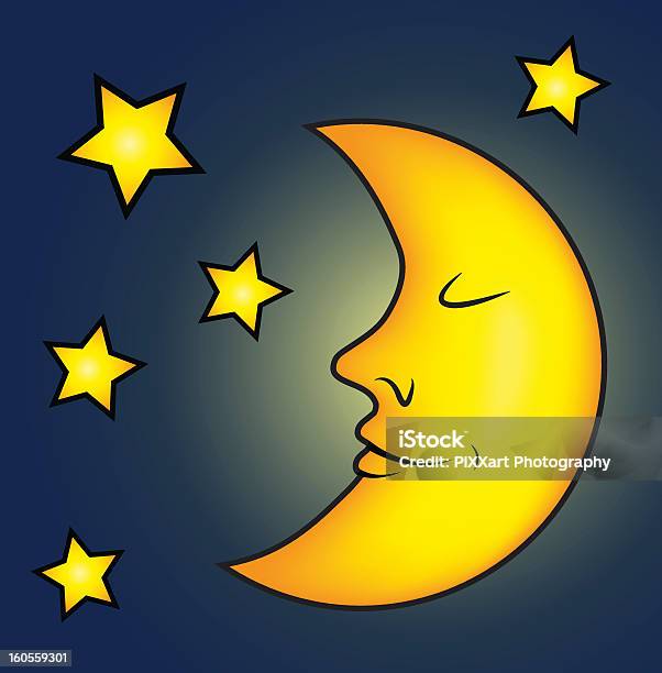 Bright Moon And Stars Stock Illustration - Download Image Now - Astronomy, Blue, Bright