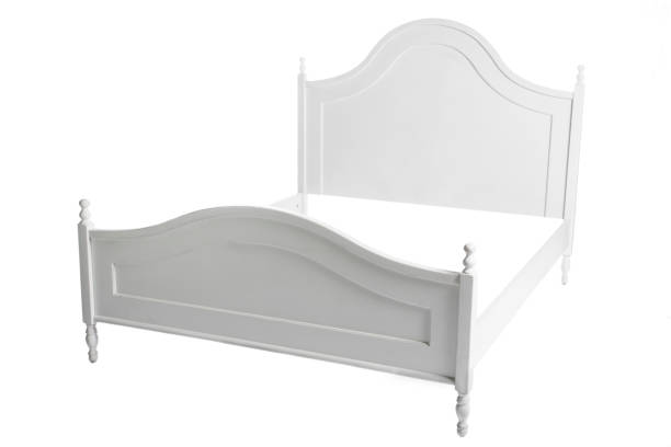 istock wooden frame double bed without mattress 1605595067