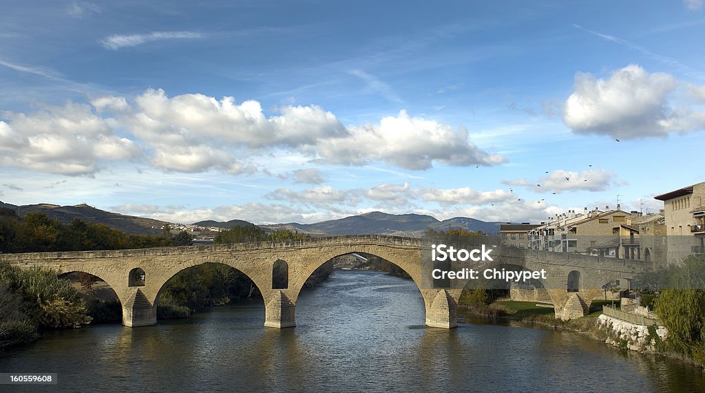 Queen Bridge Romanesque bridge that crosses the river Arga at Puente la Reina- the Pilgrim's Road to Santiago de Compostela, Navarra, Spain. Architecture Stock Photo