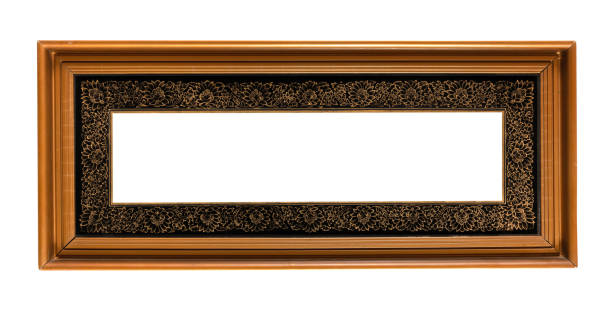 Empty wooden photo frame on white background