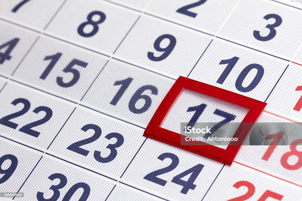 Calendar The number 17 selection on the calendar American Culture Stock Photo