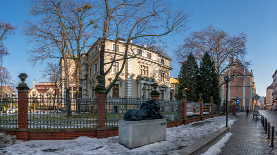 GLIWICE, POLAND - FEBRUARY 21, 2021: Historic Villa Caro. Historic residence residential industrialist Oscar Caro located in the center of Gliwice. Museum of Gliwice.