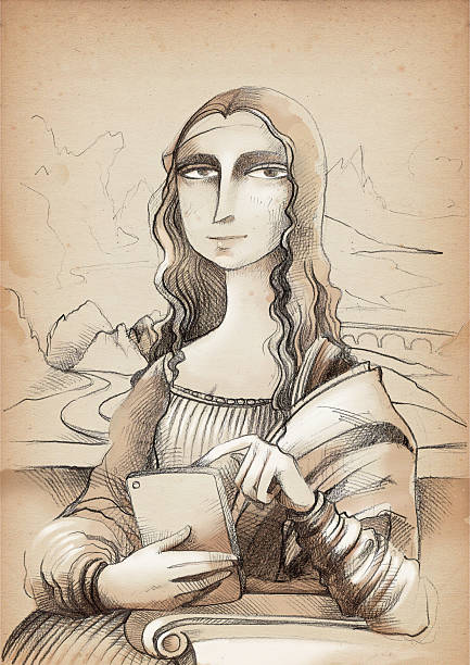 ilustraciones, imágenes clip art, dibujos animados e iconos de stock de conectado gioconda - art homage