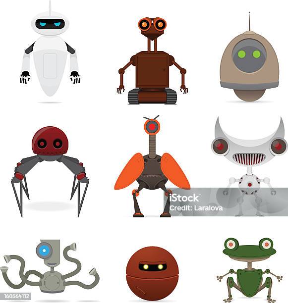 Set Of Different Robots Stock Illustration - Download Image Now - Robot, Robotic Arm, Sphere