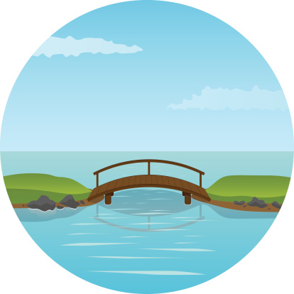 Small wooden bridge. Vector illustration.
