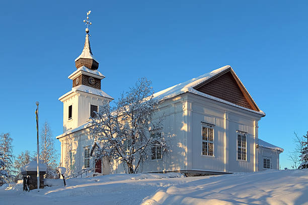 Vilhelmina Church in winter, Vasterbotten Province, Sweden. The church was designed by swedish architect Axel Almfelt and built in 1835-1840.