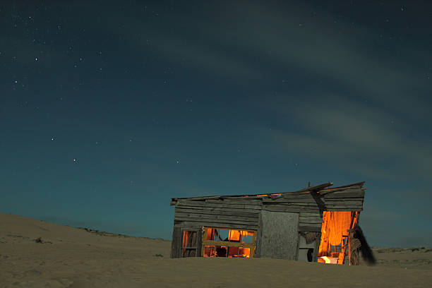 Summer Cabin in Cabo Polonio Desert Summer Cabin in desert at Night. Cabo Polonio.Uruguay cabo polonio photos stock pictures, royalty-free photos & images