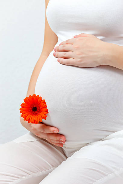 istock Pregnant woman touching here belly 160572030