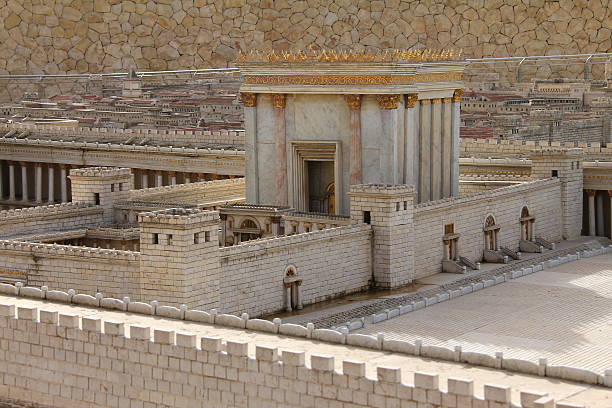Exterior view of the Second Temple in Ancient Jerusalem stock photo
