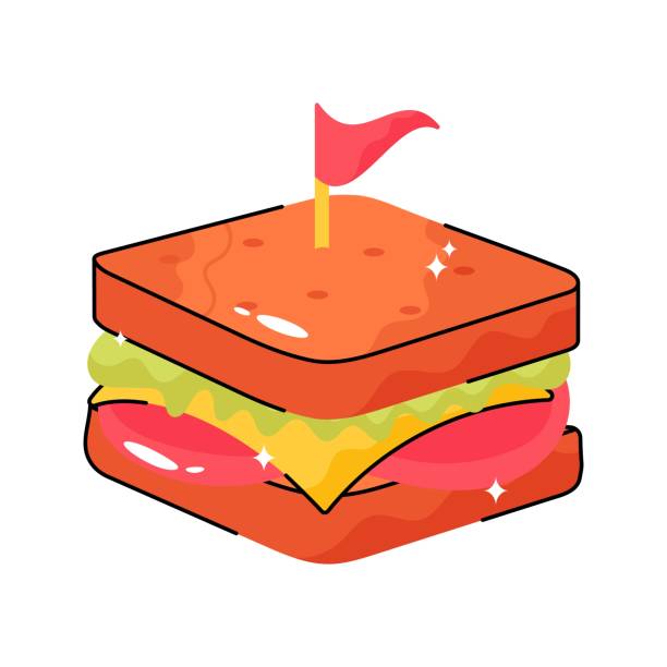 ilustraciones, imágenes clip art, dibujos animados e iconos de stock de sándwich doodle vector relleno de contorno pegatina. archivo eps 10 - sandwich ham white background lunch