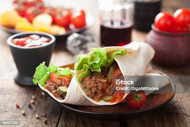 Tortilla Wraps With Meat And Vegetables Stock Photo - Download Image Now - Appetizer, Beef, Bread