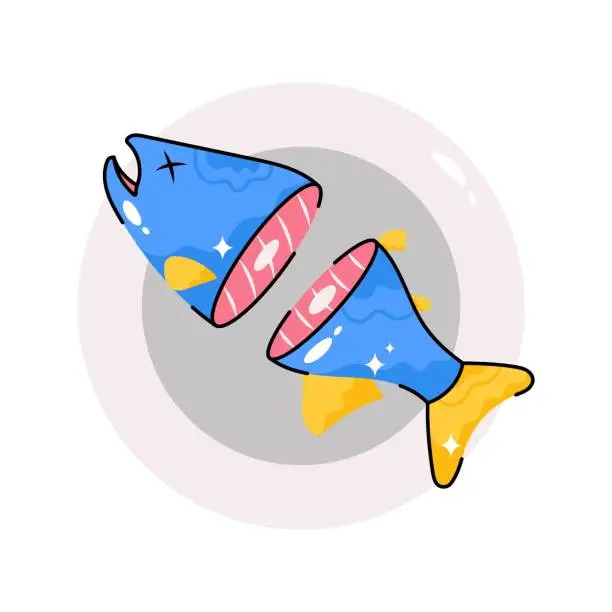 Vector illustration of Fish doodle vector filled outline Sticker. EPS 10 file