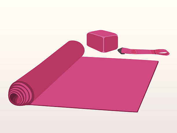 Yoga Set (mat, block, belt) The illustration includes pink yoga set.Block, yoga belt and exercise mat. exercise mat stock illustrations