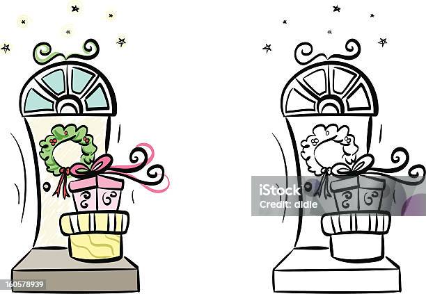 Christmas Door With Presents Stock Illustration - Download Image Now - Anticipation, Building Entrance, Celebration
