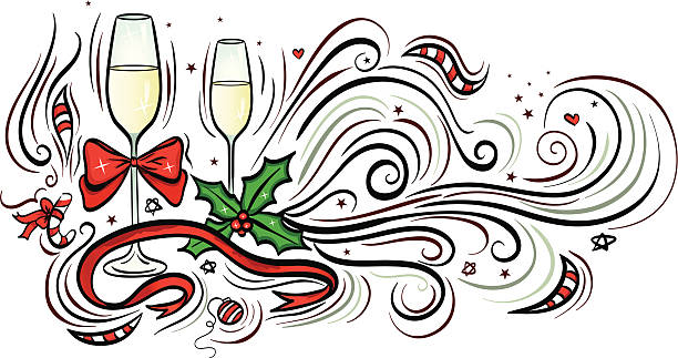 Boże Narodzenie szklanki szampana – artystyczna grafika wektorowa