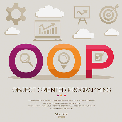 OOP _ Object oriented programming, letters and icons, and vector illustration.