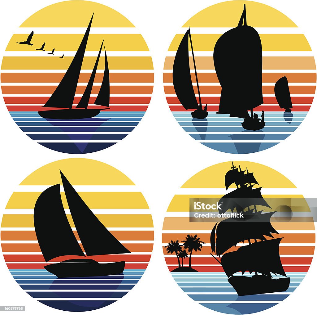 Squadra di vela, dalla vela alla regata - arte vettoriale royalty-free di Barca a vela