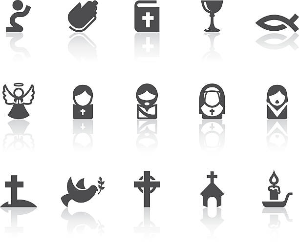 Christian Icons | Simple Black Series Christian related vector icons for your design and application. nun praying cross human hand stock illustrations